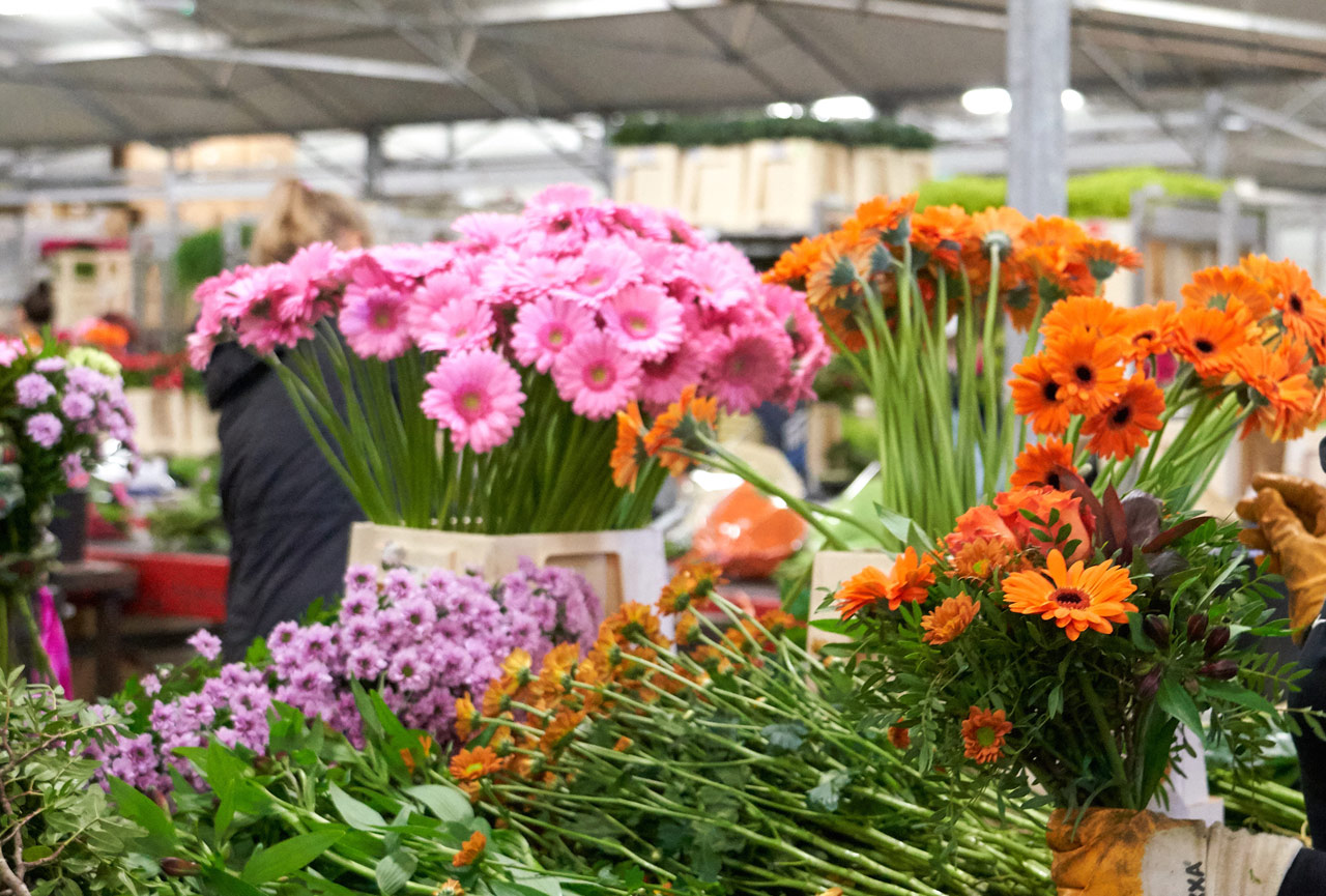 Verschieden Blumensträuße in einem Floristikgeschäft
